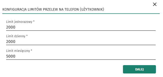 konfiguracja limitow przelew na telefon